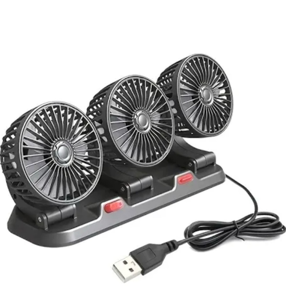 USB Powered Cooling Fan For Car Office Home Three Head Adjustable Vehicle Mount